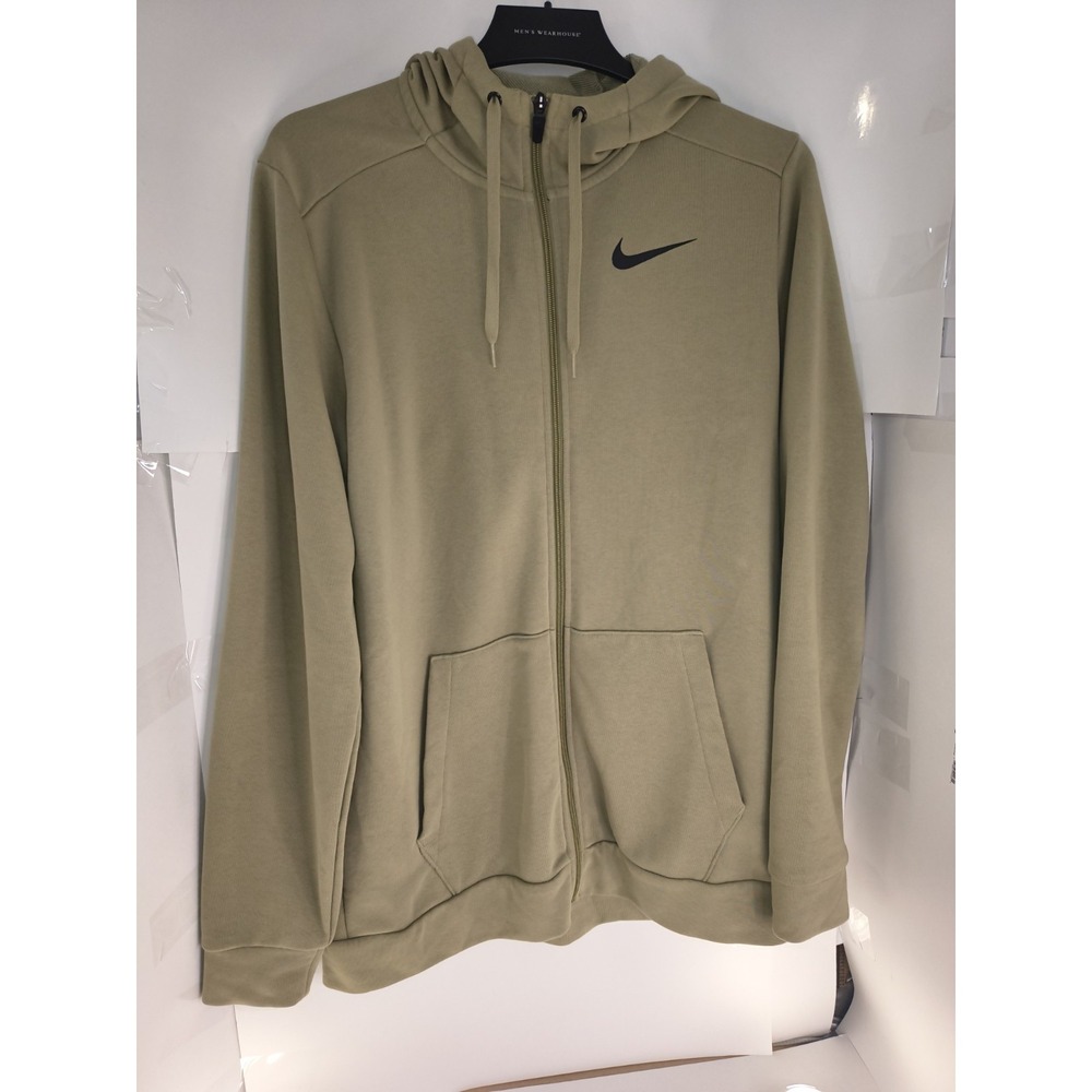 Nike Dri-FIT Full Zip Hoodie Mens Medium Tall Olive Green Athletic Sweatshirt